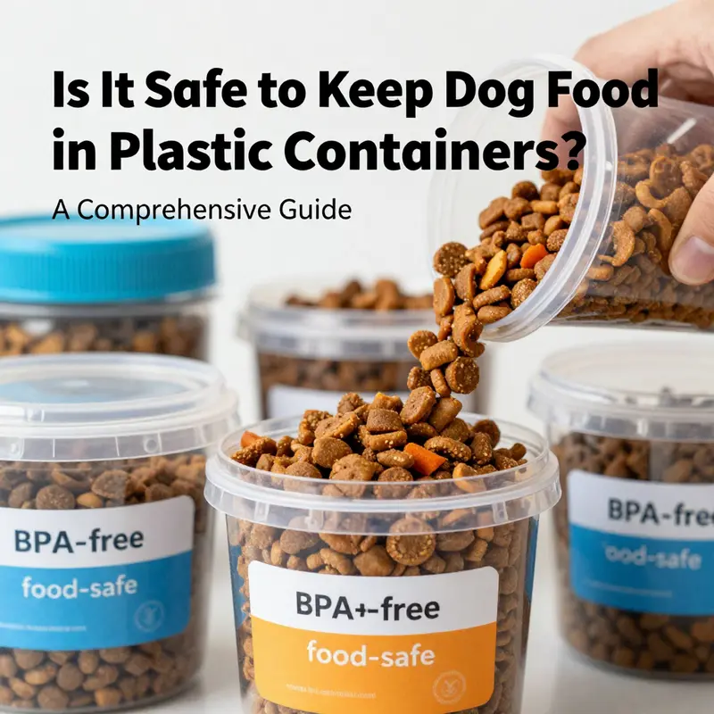 Plastic containers labeled as food-safe, highlighting the importance of choosing safe materials for dog food storage.