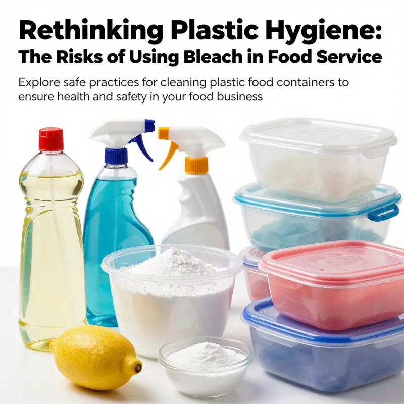 A colorful assortment of safe cleaning ingredients for maintaining plastic food containers in a clean environment.