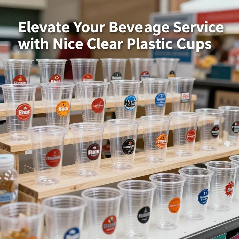 The quality features of nice clear plastic cups highlighted by vibrant beverages.