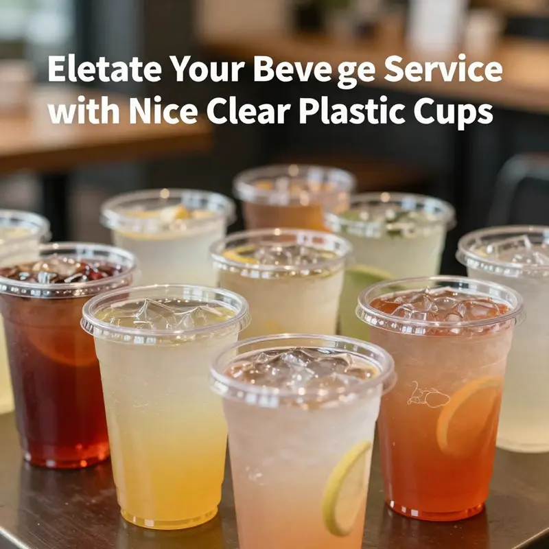 The quality features of nice clear plastic cups highlighted by vibrant beverages.