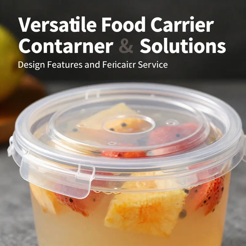 Detailing the secure and ergonomic design of the food carrier container, highlighting its usability features.