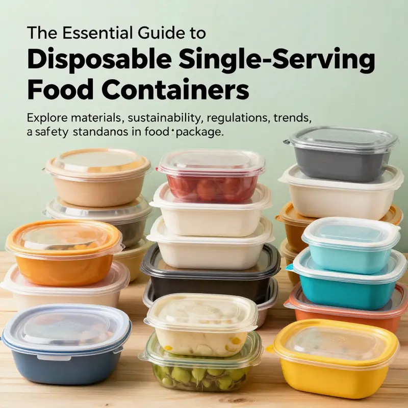 A colorful collection of various disposable single-serving food containers used in different food service scenarios.