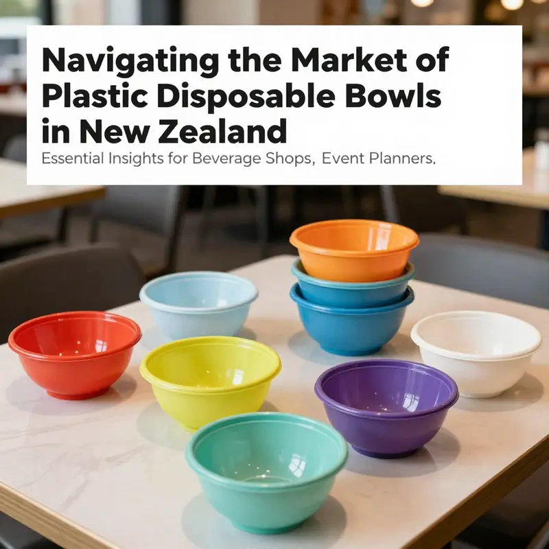 A bright variety of plastic disposable bowls arranged on a stylish restaurant table setting.