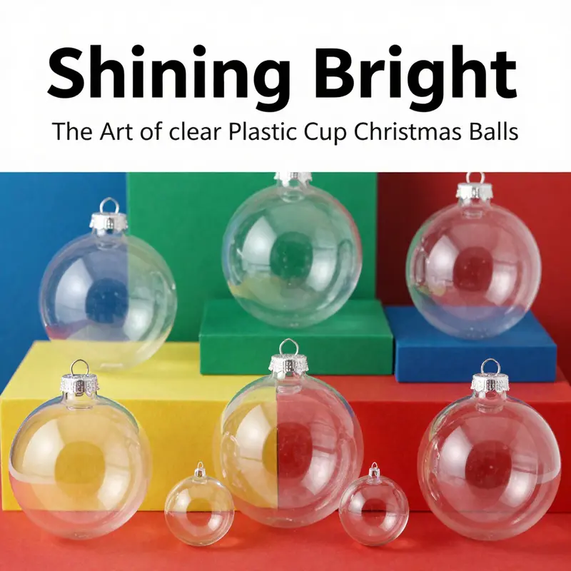 A hand-crafted clear plastic cup Christmas ball illuminating a festive tree.
