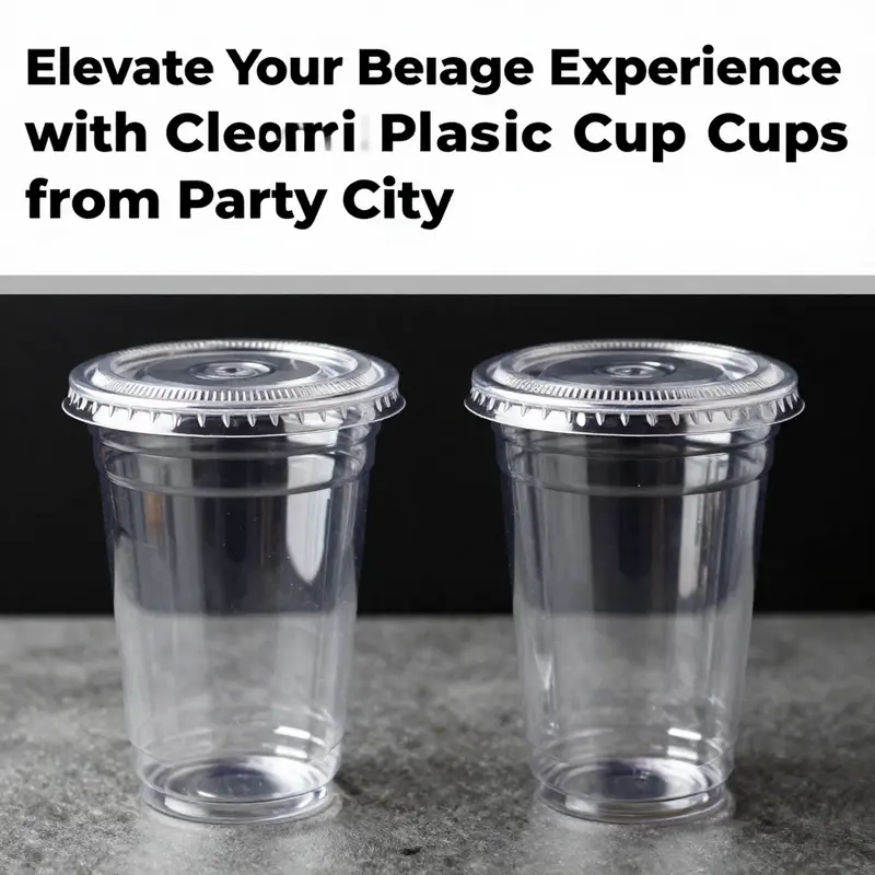 An overview of clear plastic cups with lids available at Party City.