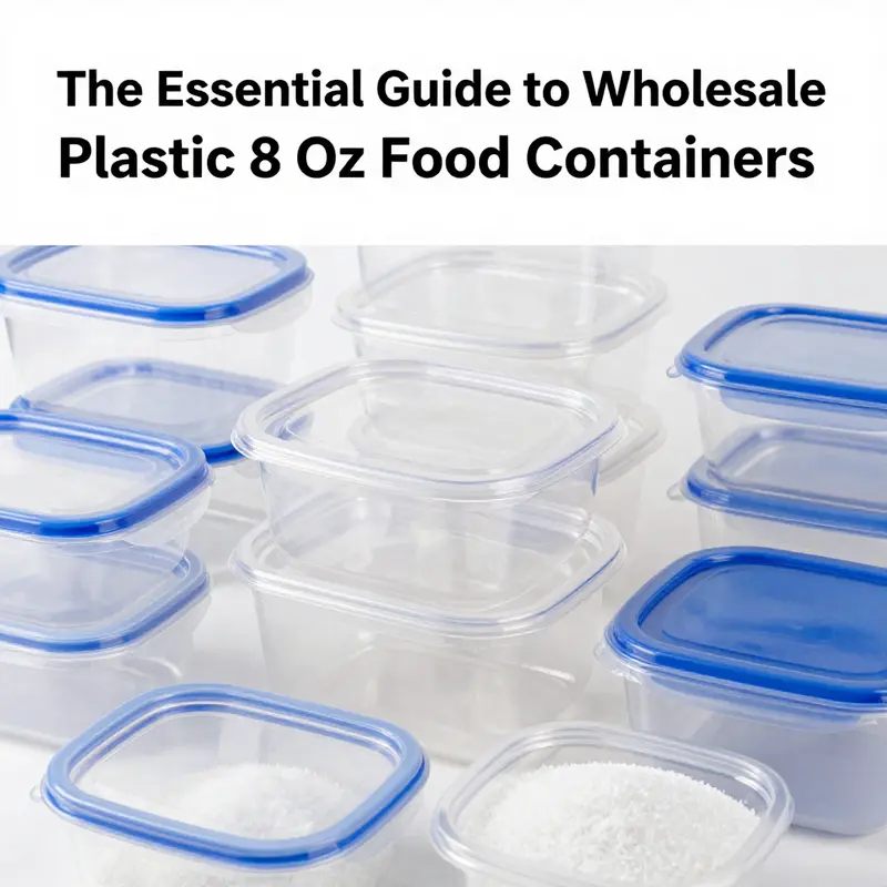 Close-up of diverse 8 oz plastic food containers, highlighting key materials and features.
