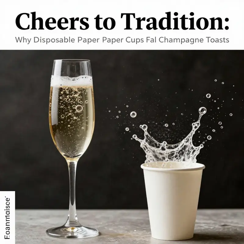 The contrast in sensory experience between using traditional glassware and disposable paper cups for champagne.
