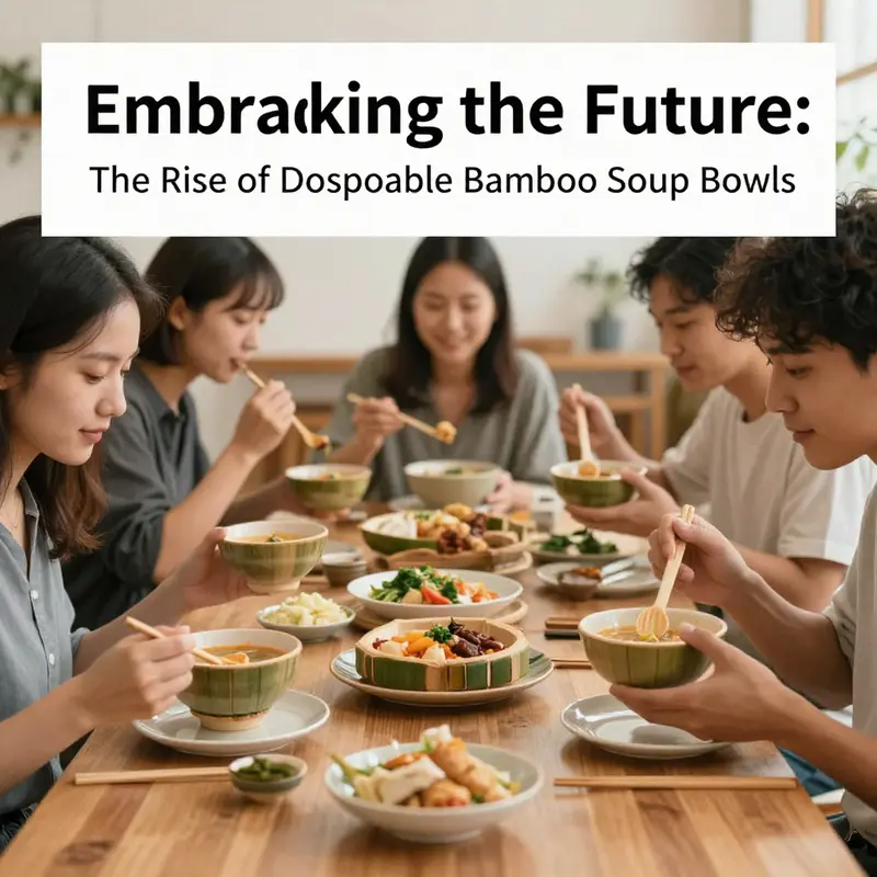 Highlighting the natural beauty and sustainability of bamboo, emphasizing the eco-friendliness of disposable soup bowls.