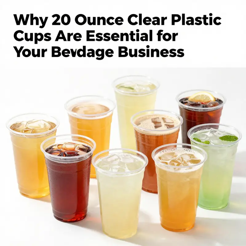 A colorful display of different drinks presented in 20-ounce clear plastic cups, showcasing their versatility.