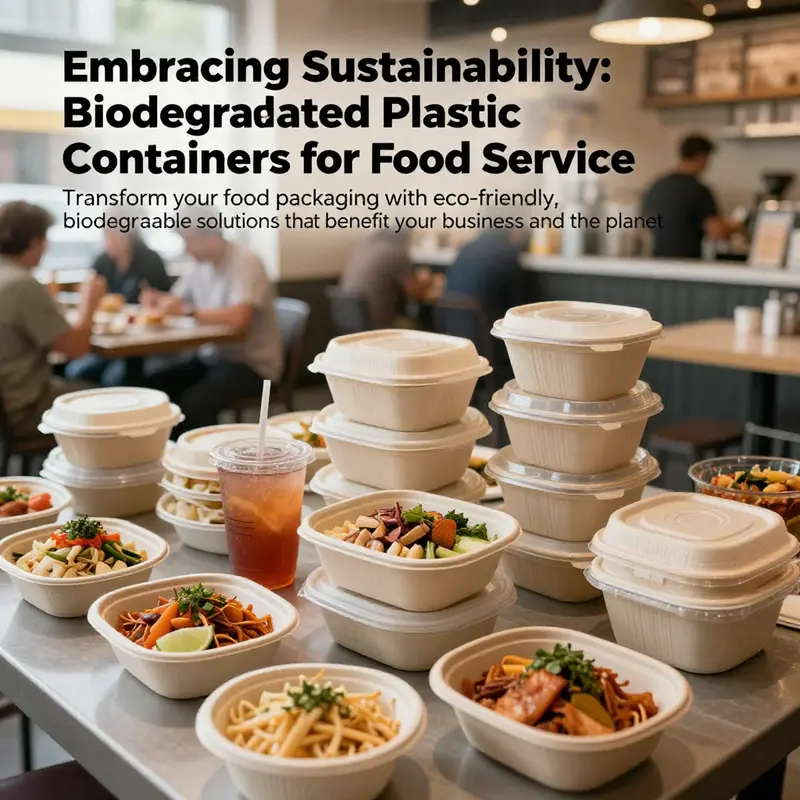Biodegradable food containers filled with various dishes at a lively restaurant.