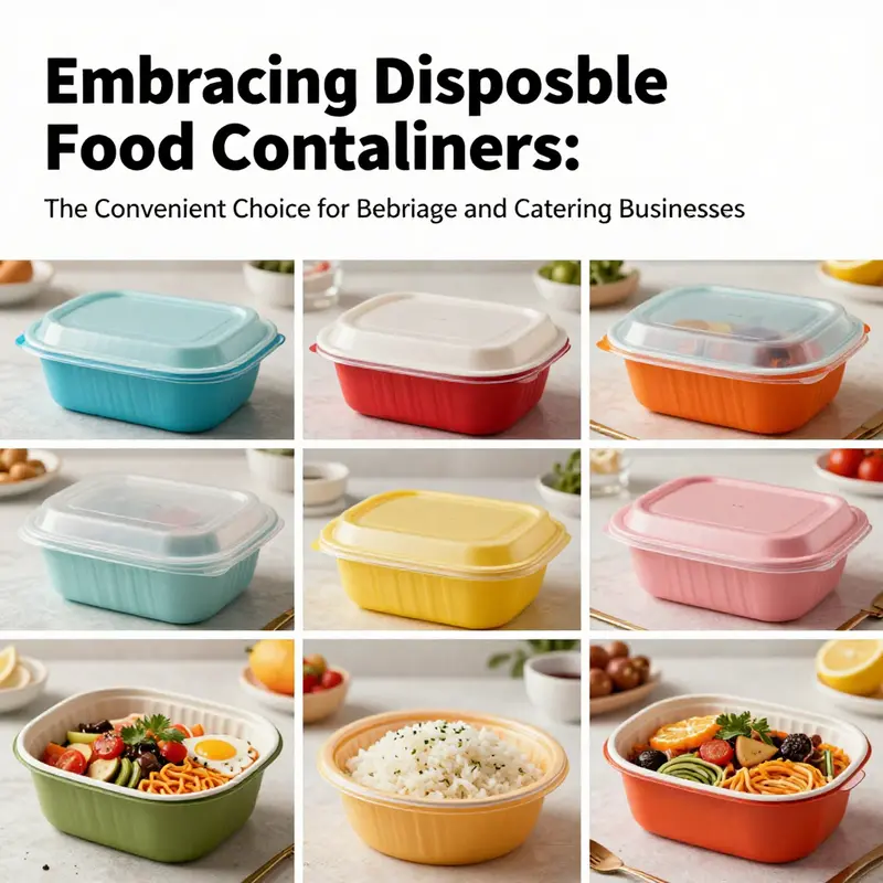 A collage of various disposable food containers filled with food and beverages, showcasing their various applications in the industry.