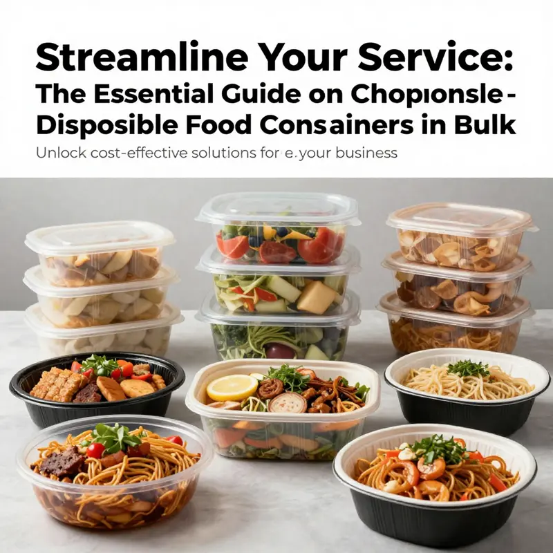 An array of cheap disposable food containers filled with various delicious foods, representing practical solutions for food service providers.