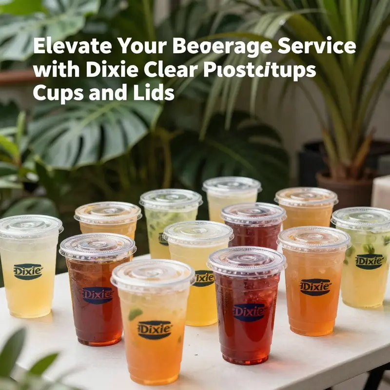 An attractive arrangement of filled Dixie clear plastic cups against a natural backdrop.
