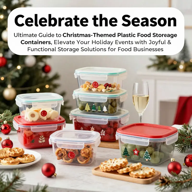A colorful assortment of Christmas-themed plastic food storage containers creatively decorated for the holiday season.