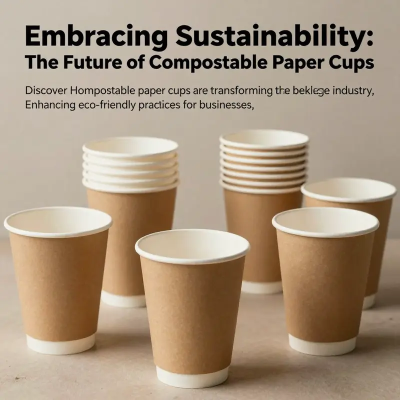 An assortment of colorful compostable paper cups displayed to emphasize sustainable packaging options.