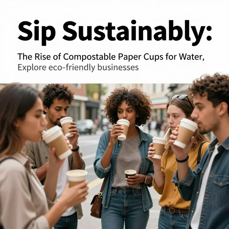 A group of individuals in an urban park enjoying drinks from compostable paper cups, promoting sustainable living.