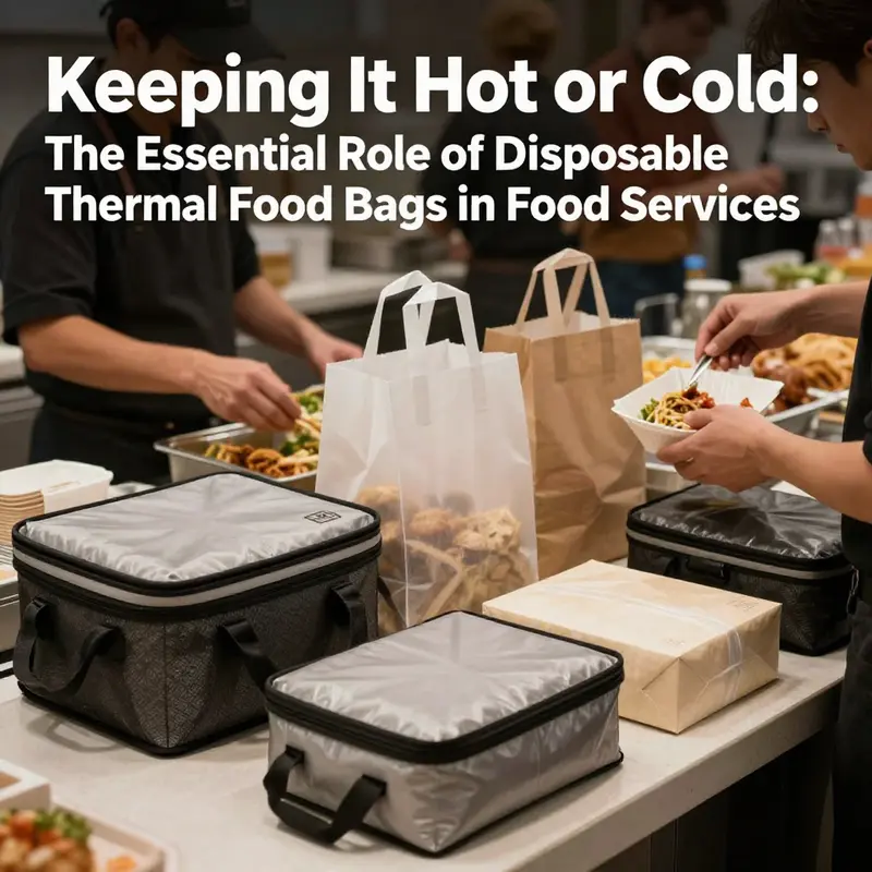 An image featuring different disposable thermal food bags being used in a food service setting.