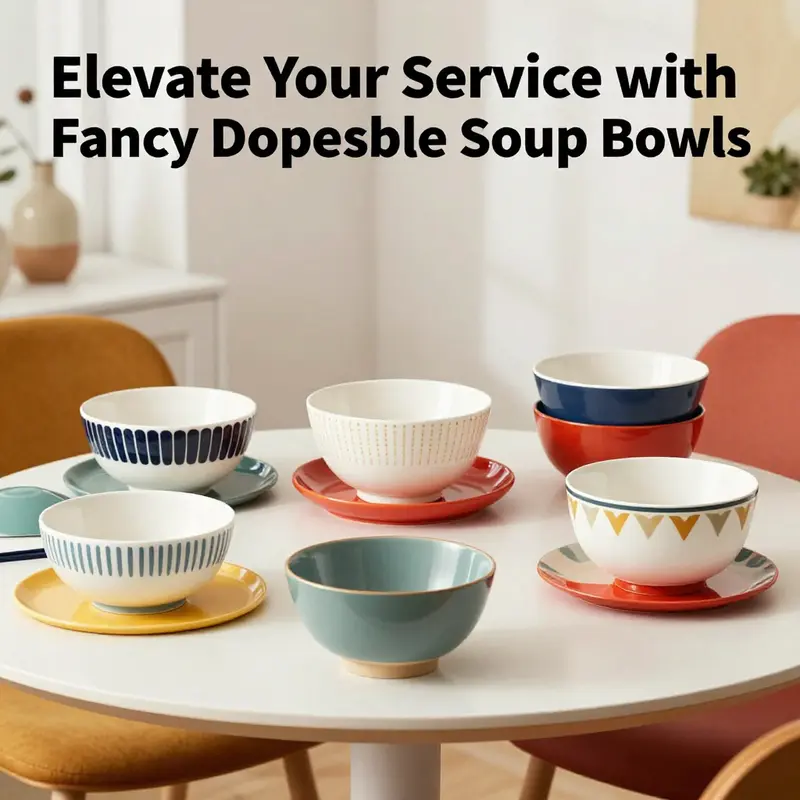 A sophisticated table setting showcasing an assortment of fancy disposable soup bowls for an upscale dining experience.