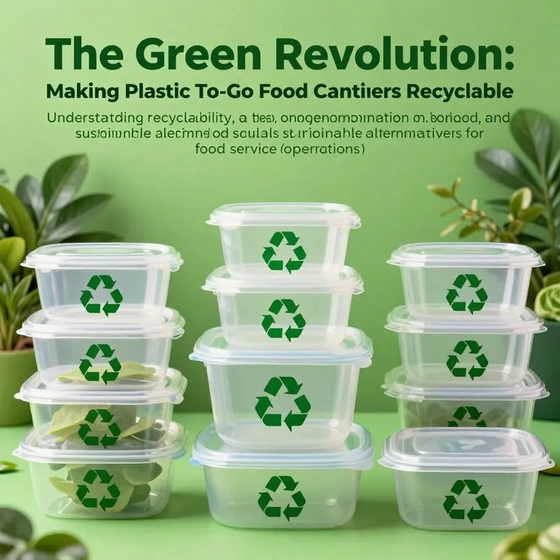 A colorful collection of recyclable plastic to-go food containers with visible recycling symbols, highlighting the theme of sustainability.