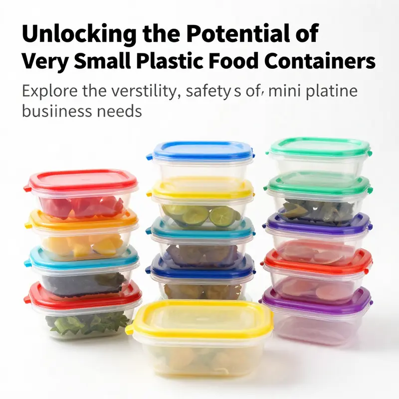 An assortment of very small plastic food containers arranged aesthetically, highlighting their applications in food service.