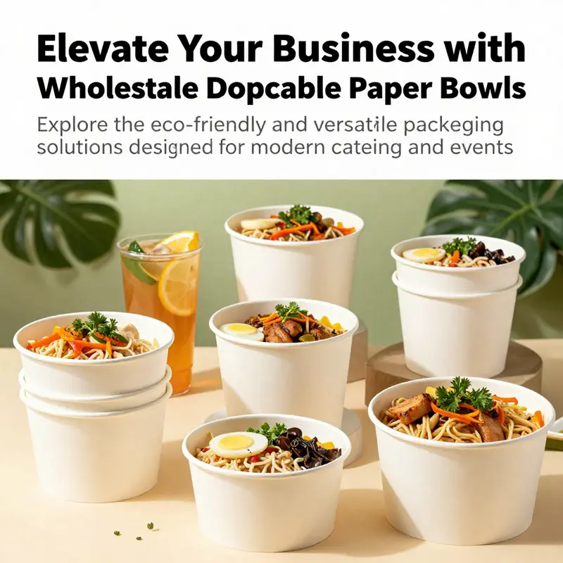 A colorful array of disposable paper bowls filled with different types of food and drinks in an engaging setting.