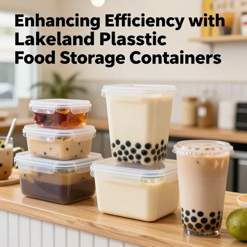 A bustling bubble tea shop highlighting the practical use of Lakeland plastic food storage containers in food storage and preparation.