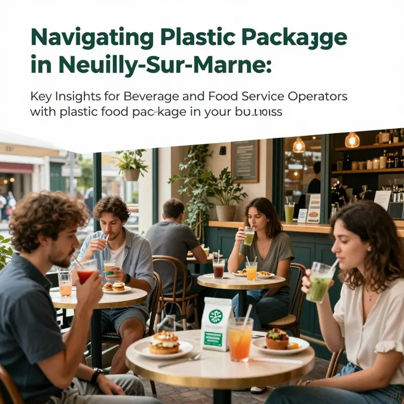 A café in Neuilly-sur-Marne filled with customers and eco-friendly packaging on tables.