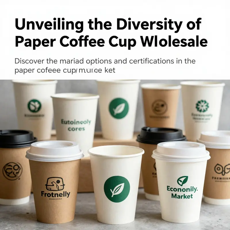 An artistic arrangement of paper coffee cups featuring green themes and sustainability slogans.
