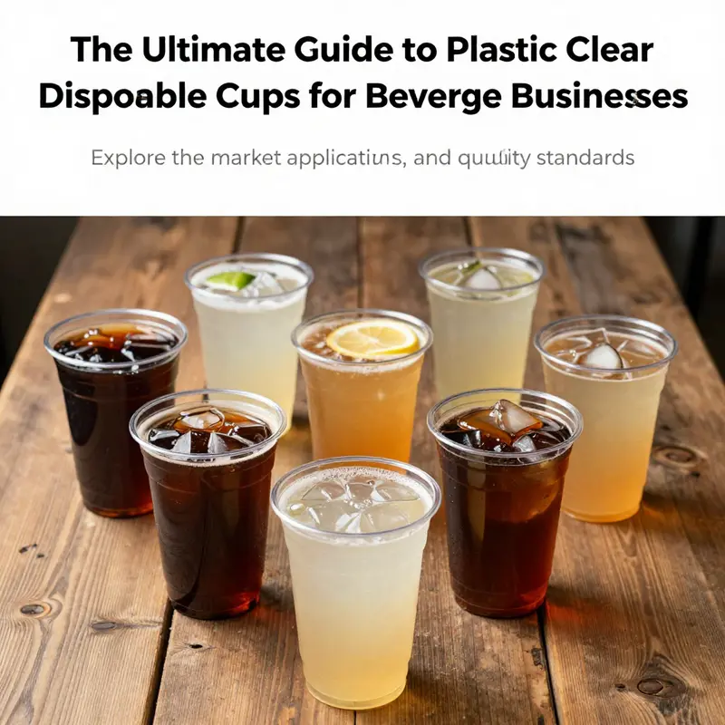 A creative display of colorful drinks in clear plastic disposable cups on a rustic table, highlighting their use in modern beverage services.