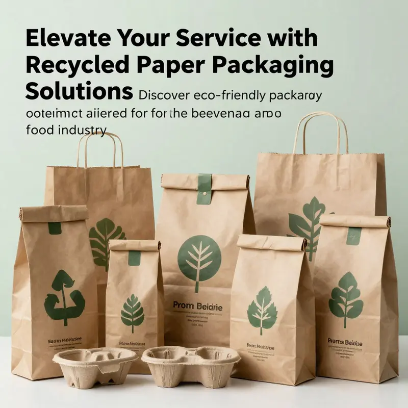 A stylized image showcasing various forms of recycled paper packaging in an environmentally friendly context.