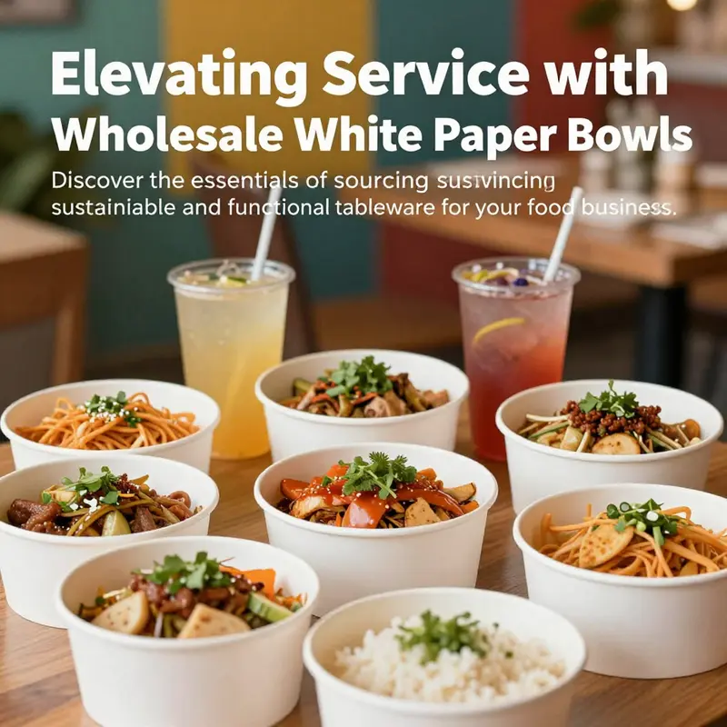 A colorful assortment of white paper bowls filled with different dishes, highlighting their use in food service.
