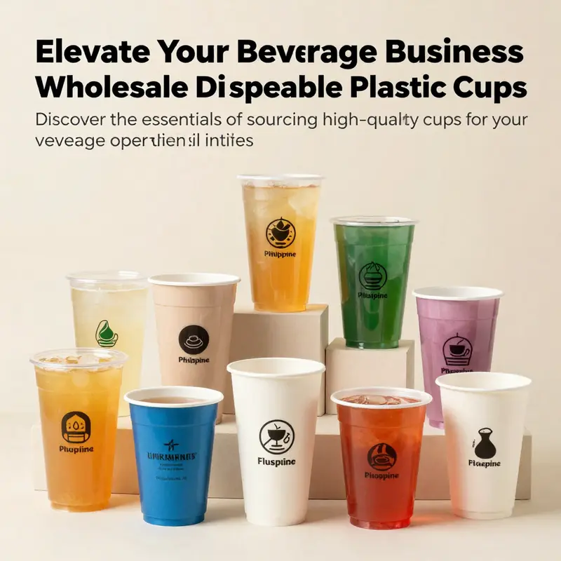 A visually appealing display of assorted disposable plastic cups designed for use in bubble tea shops and restaurants.