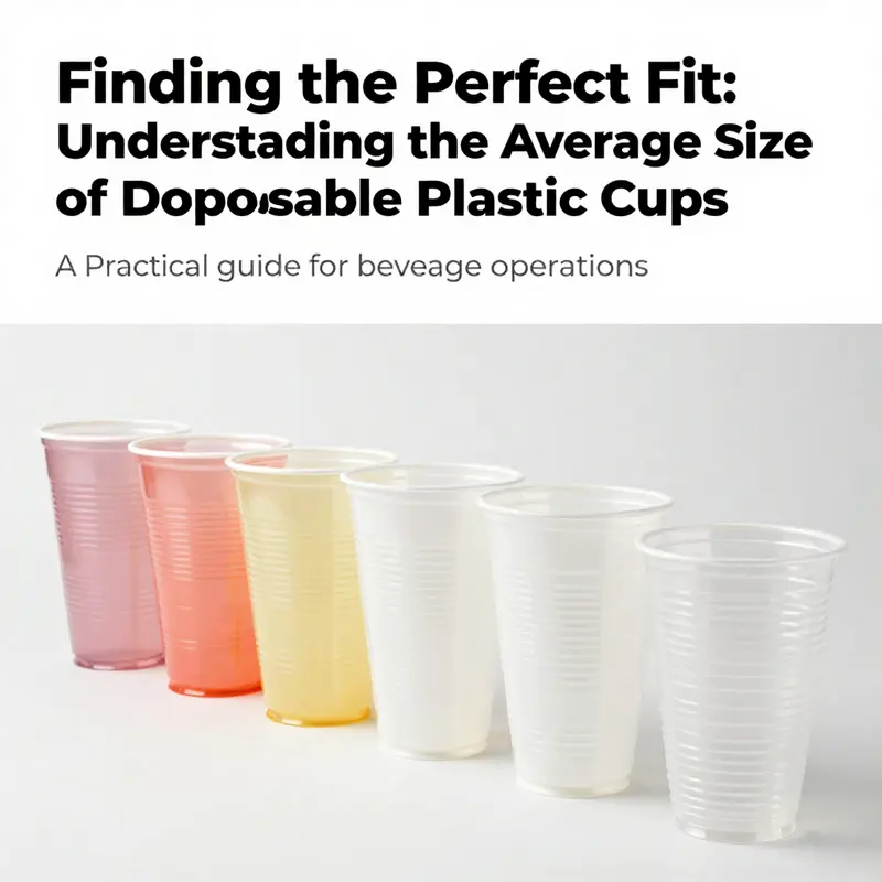 A collage of disposable plastic cups of varying sizes prepared for beverage service.