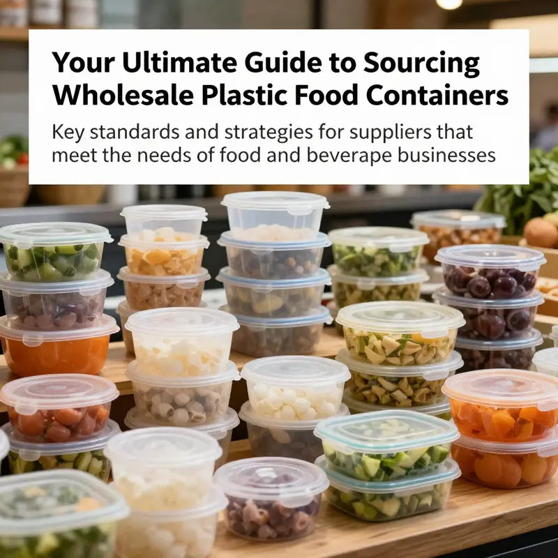 An array of plastic food containers in a catering setup highlighting both traditional and eco-friendly options.