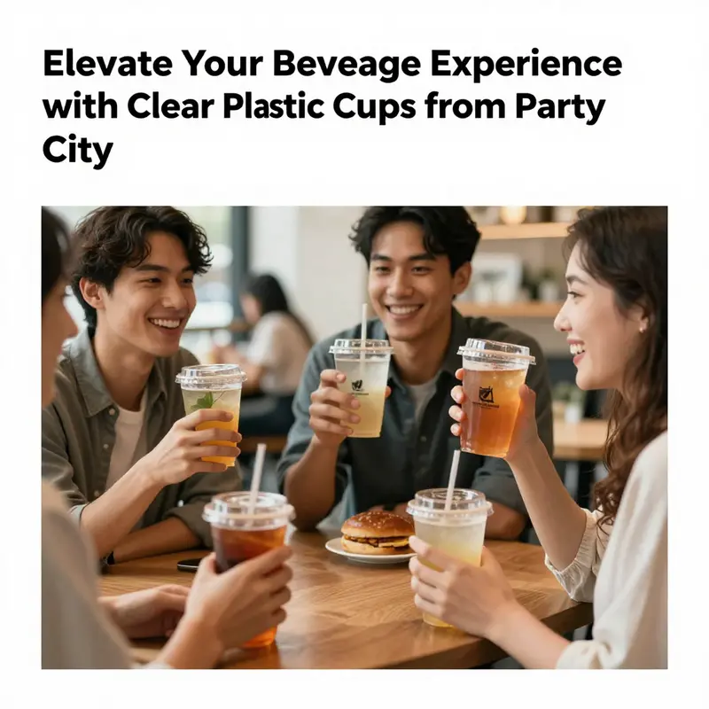 An overview of clear plastic cups with lids available at Party City.