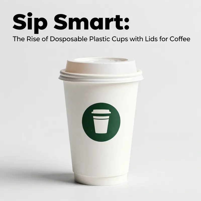 A variety of disposable plastic cups with lids styled for coffee and beverage service.