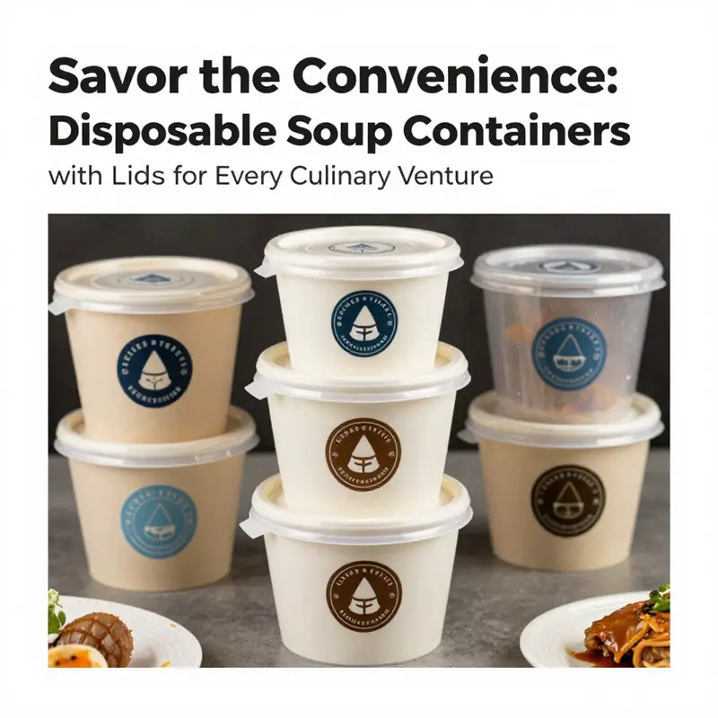 Showcasing various types of disposable soup containers emphasizing their quality and eco-friendly materials.