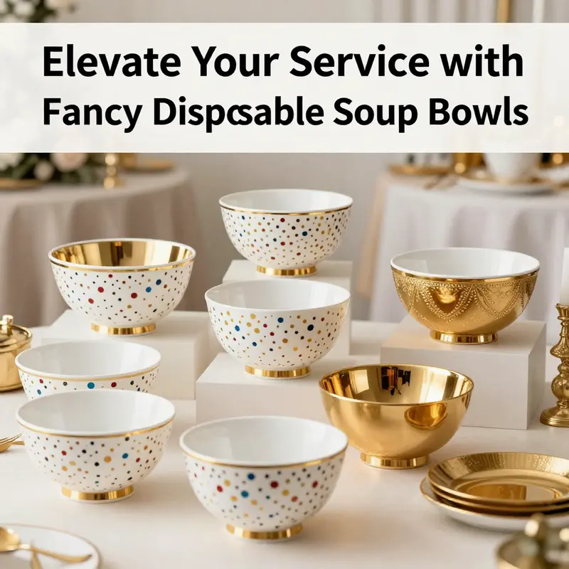 Showcasing the artistic designs of fancy disposable soup bowls in a vibrant setting.