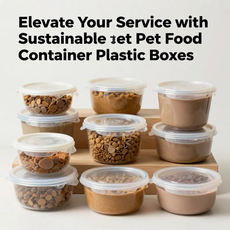 Diverse pet food container plastic boxes highlighting key materials and features.