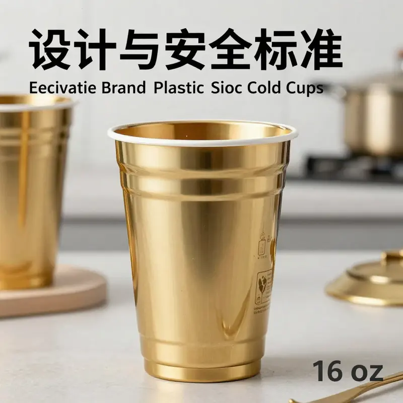 Stylishly arranged gold colored Solo cold cups enlivening a celebratory atmosphere.