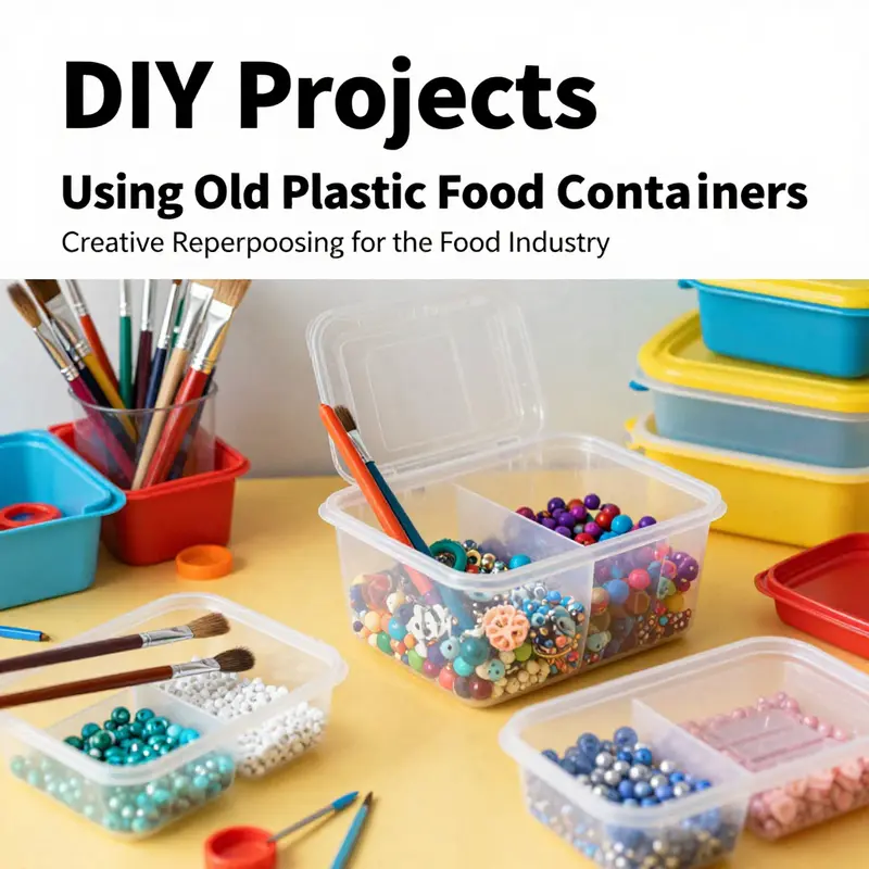 A well-organized kitchen using repurposed plastic containers for various food items, promoting efficiency.