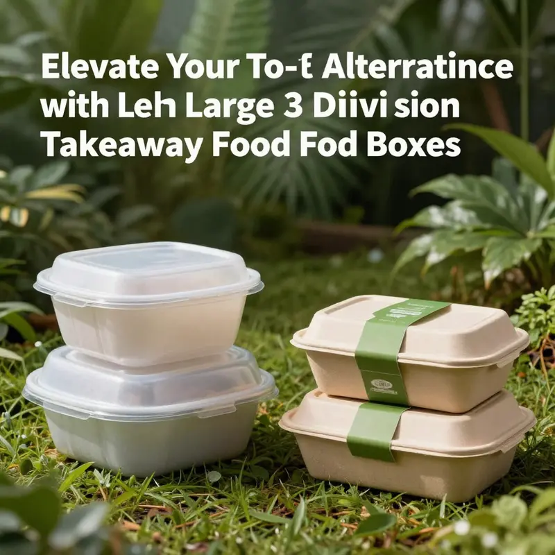 A well-prepared meal displayed in a large 3 division takeaway food box, ideal for restaurants and catering services.