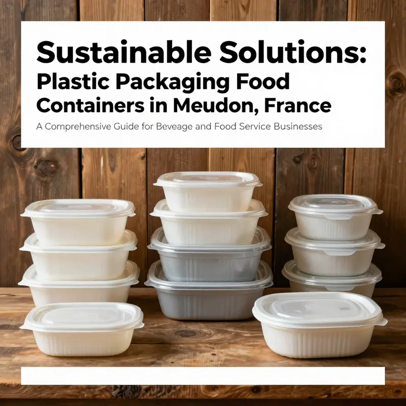 A collection of eco-friendly plastic food containers displayed on a rustic surface.