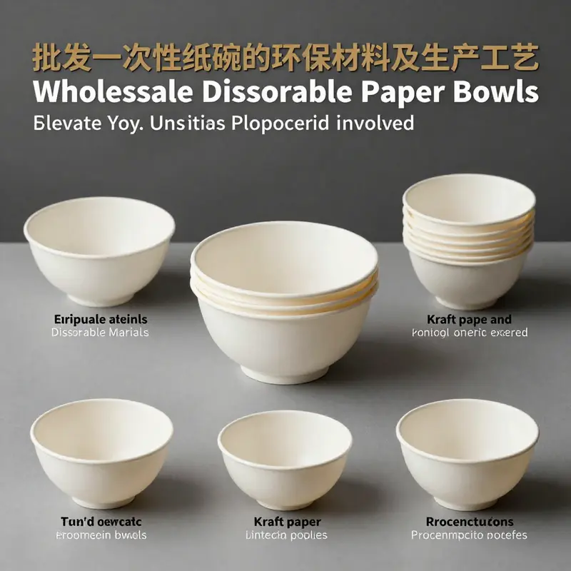A variety of disposable paper bowls designed for diverse food applications.