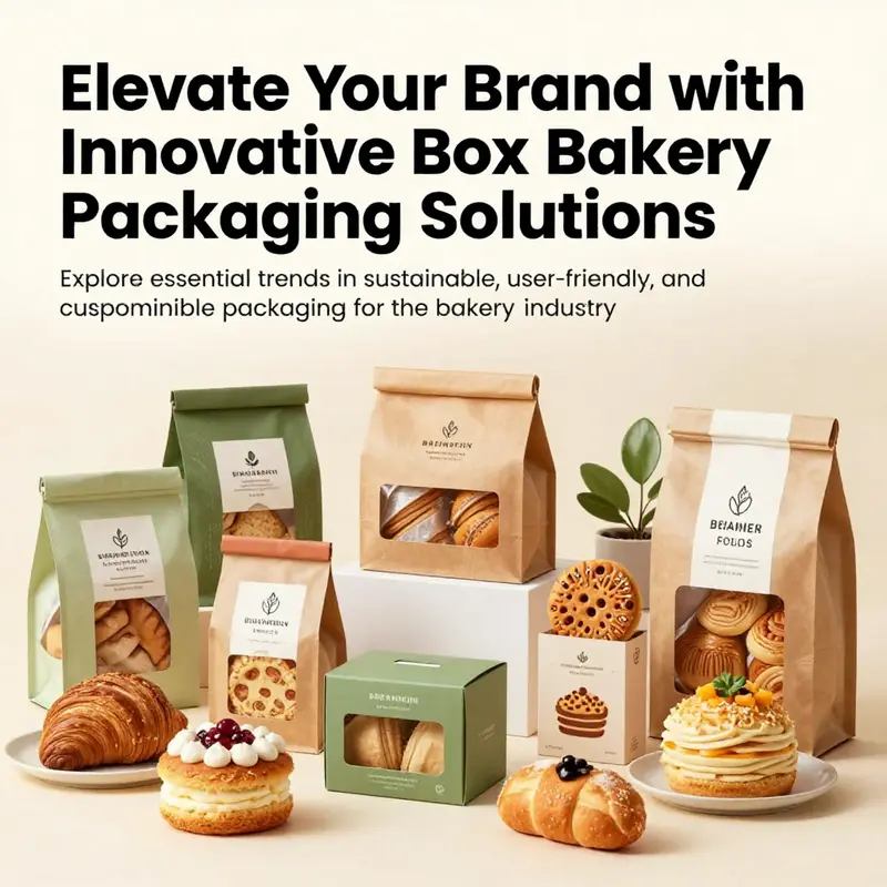A colorful display of bakery products in various innovative packaging types, symbolizing the diverse options in modern bakery packaging.