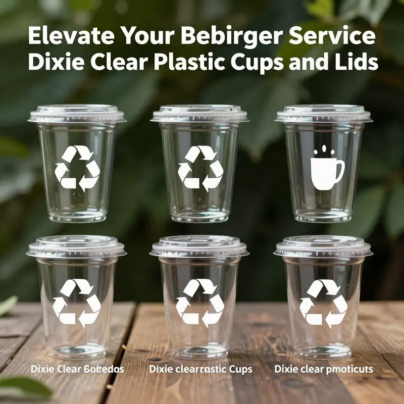 A showcase of Dixie clear plastic cups highlighting their versatile sizes and applications.