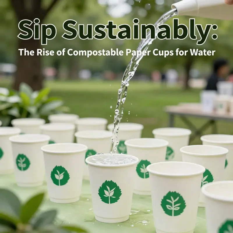 Compostable paper cups for water showcased in a natural setting, highlighting their eco-friendly benefits.