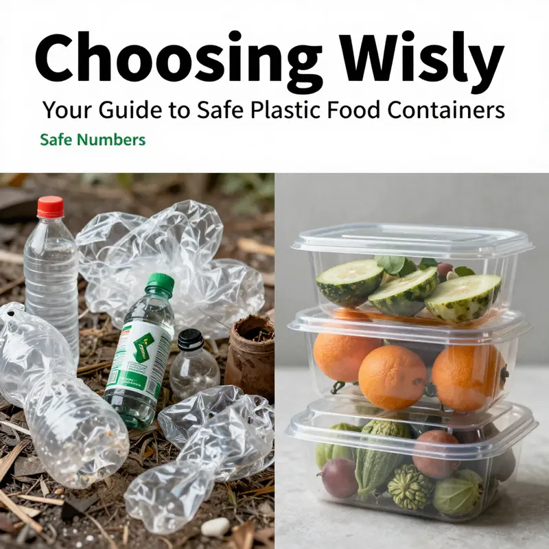 An overview of plastic food containers with their safety numbers.