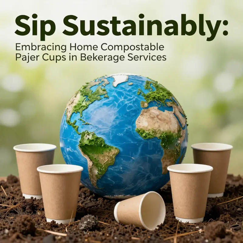 Home compostable paper cups displayed with clear certification labels emphasizing their eco-friendly properties.