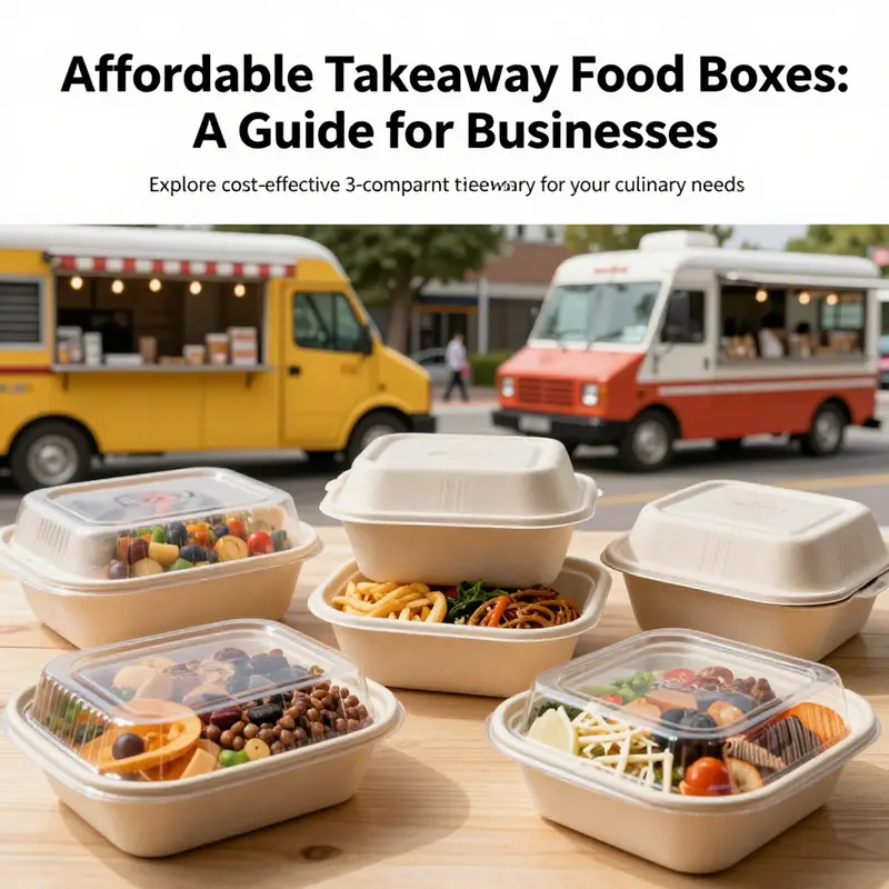 A collection of 3-compartment takeaway food boxes used in different food service contexts, emphasizing versatility.